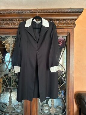 Black Blazer Dress with White Collar & Cuff Accents